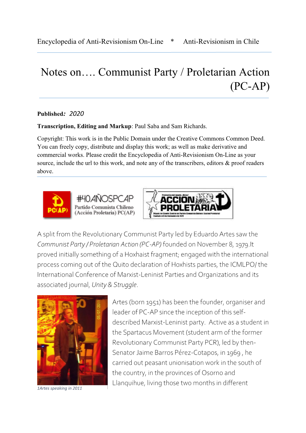 Notes On…. Communist Party / Proletarian Action (PC-AP)