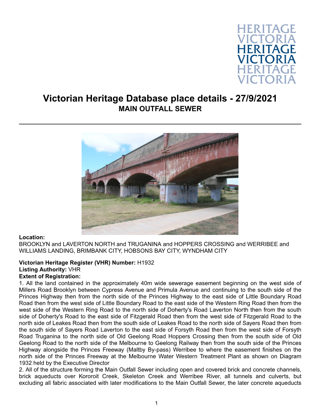 Victorian Heritage Database Place Details - 27/9/2021 MAIN OUTFALL SEWER