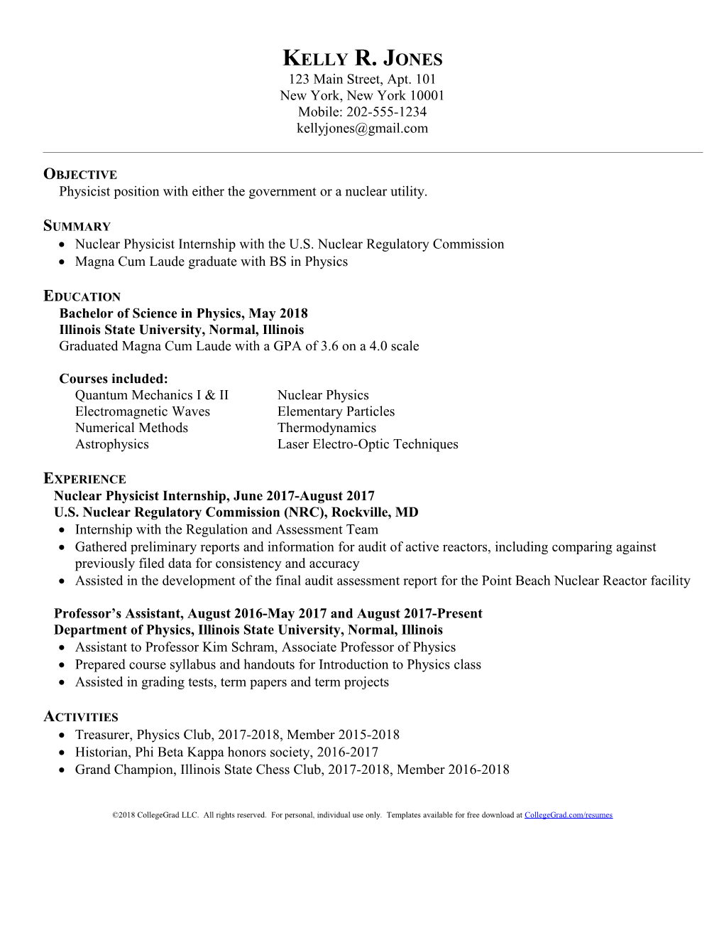 Collegegrad.Com Resume Template s3