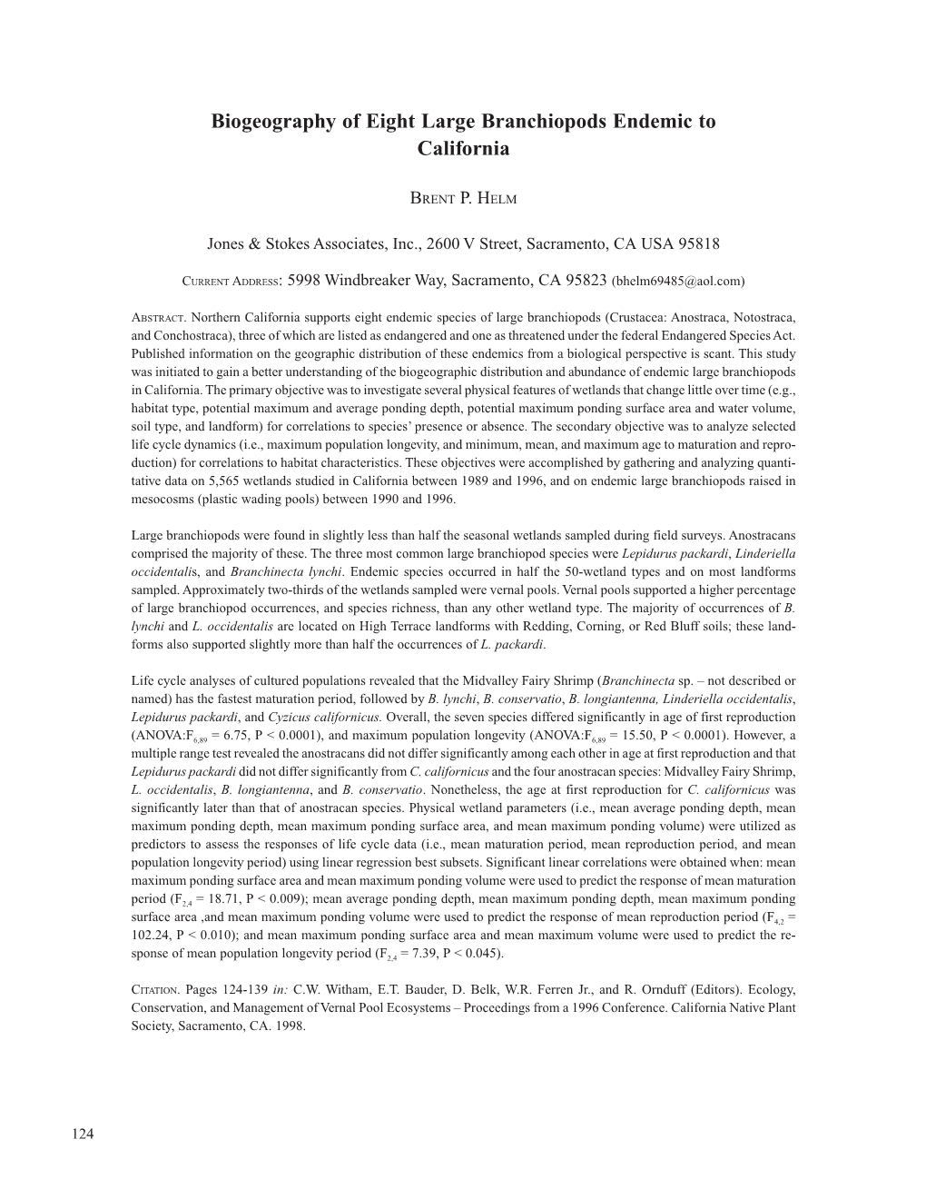 2.6 Biogeography of Eight Large Branchiopods Endemic to California