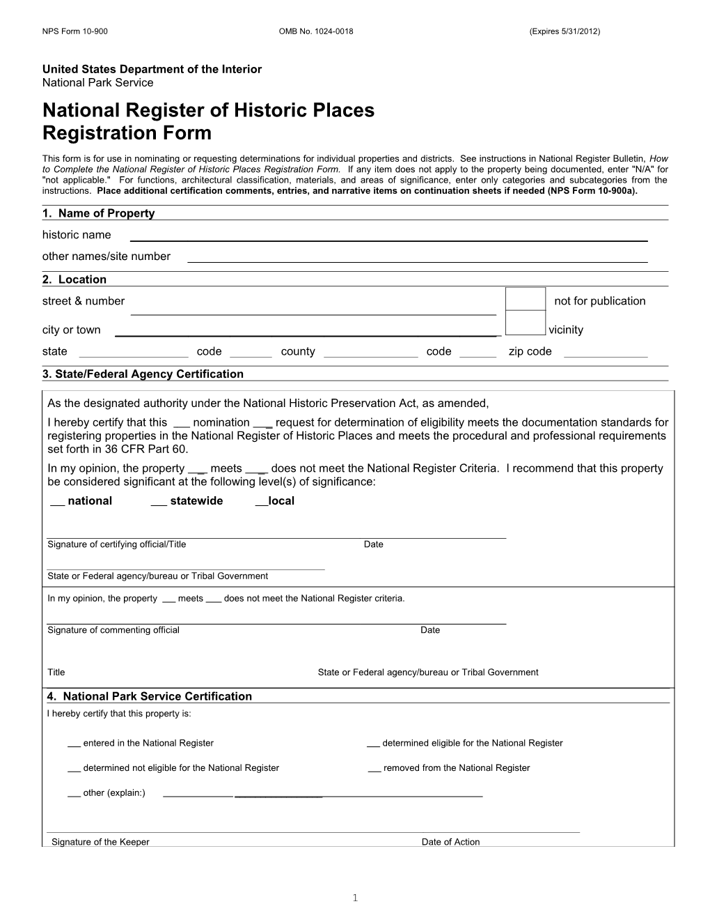 NPS Form 10 900 OMB No. 1024 0018