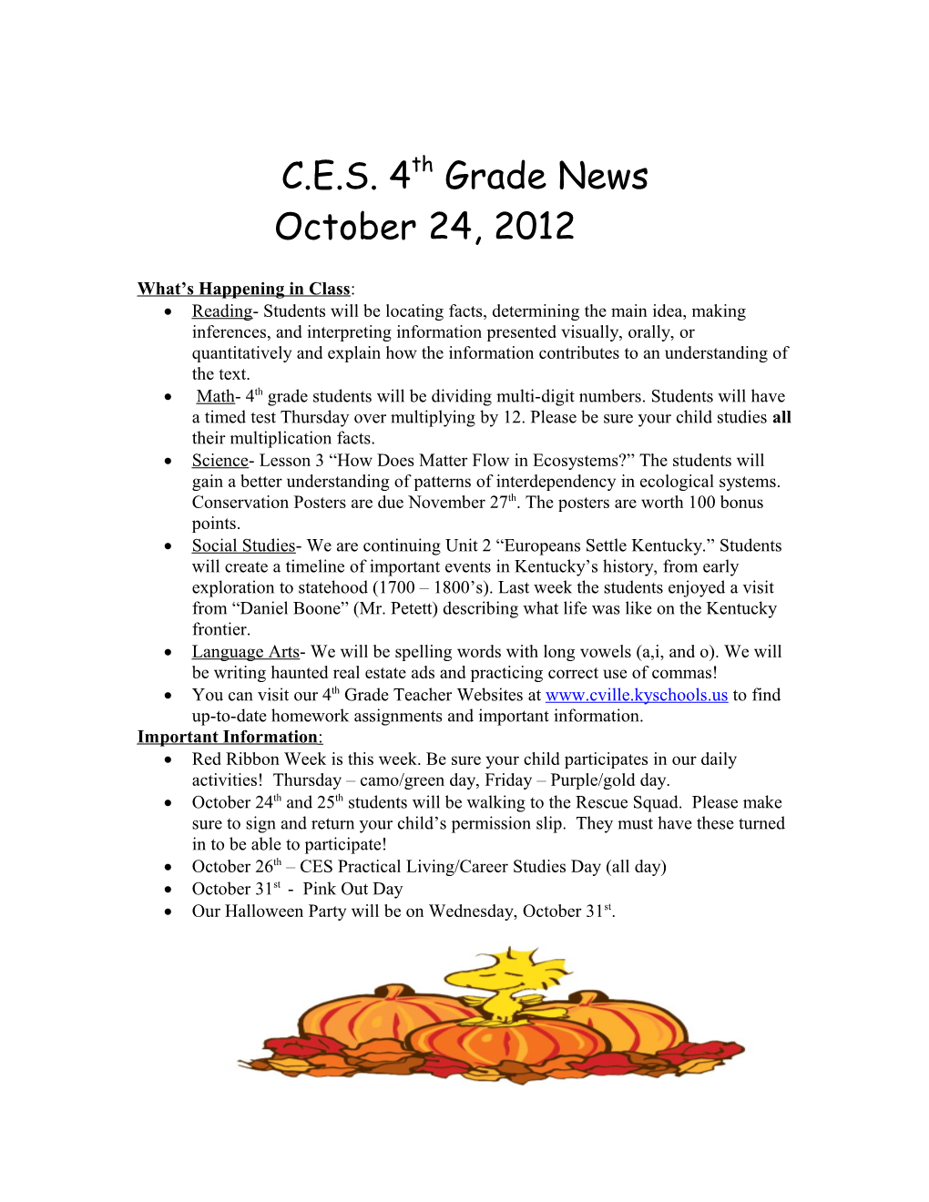 C.E.S. 4Th Grade News