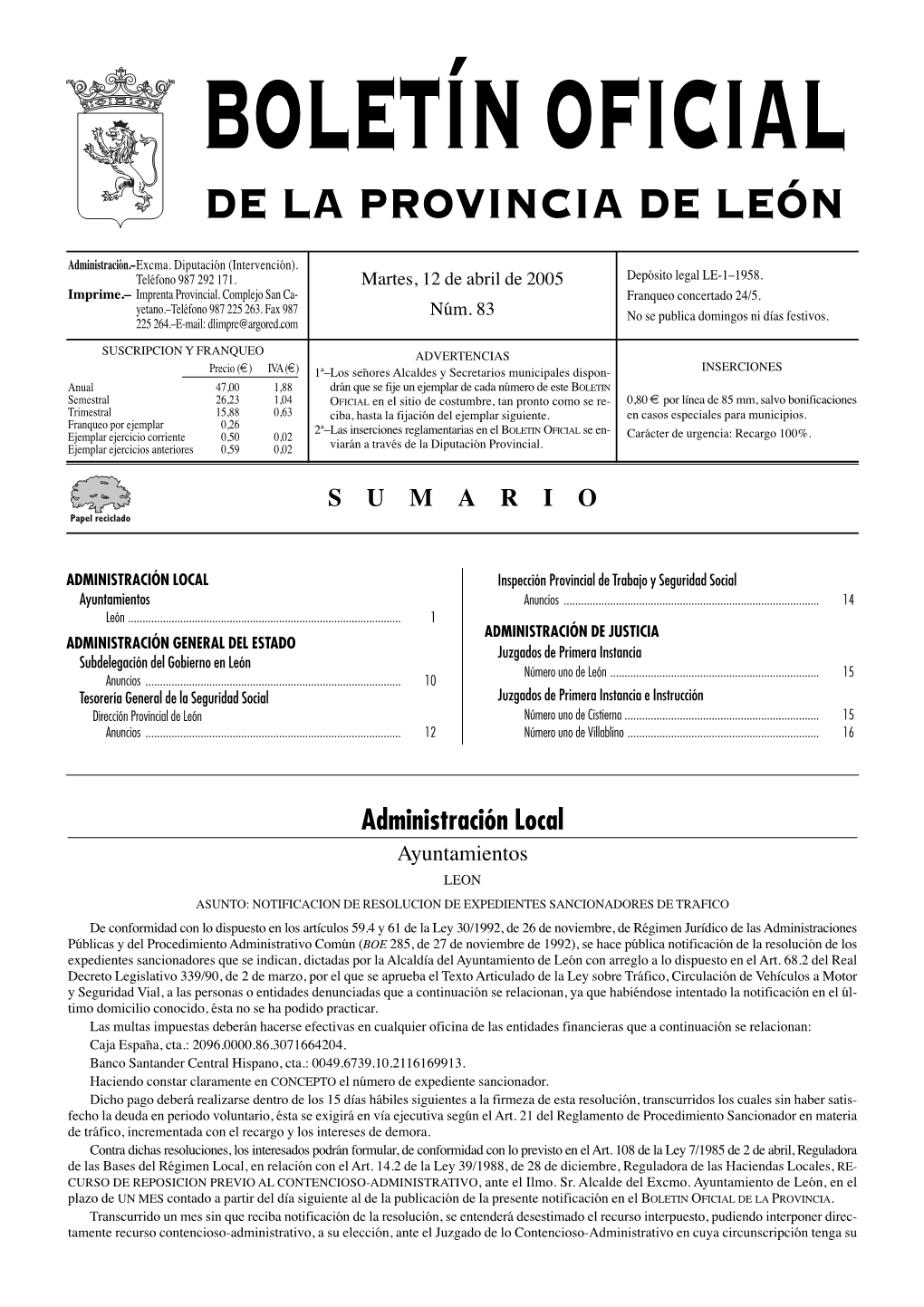 Boletín Oficial De La Provincia De León