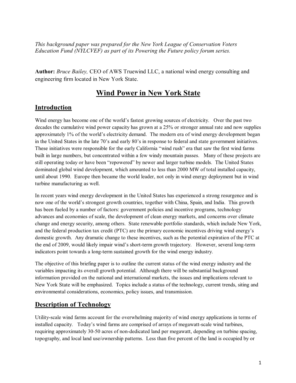 Wind Energy Briefing Paper