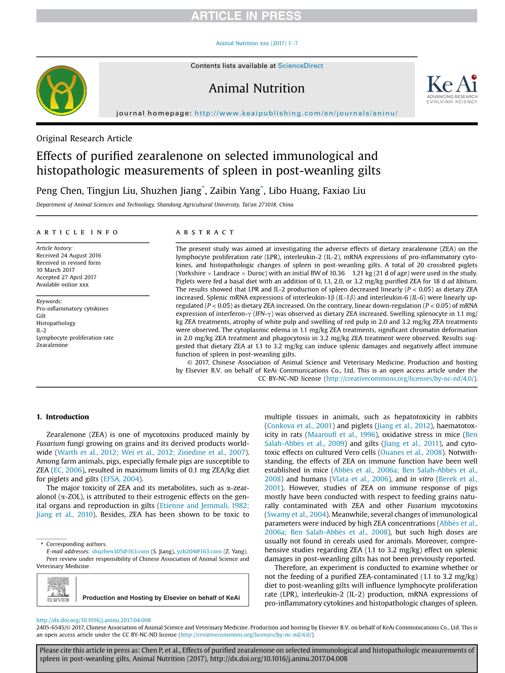 Effects of Purified Zearalenone on Selected Immunological And