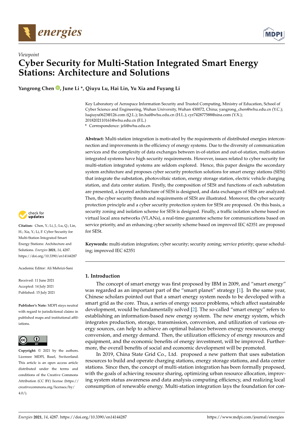 Cyber Security for Multi-Station Integrated Smart Energy Stations: Architecture and Solutions