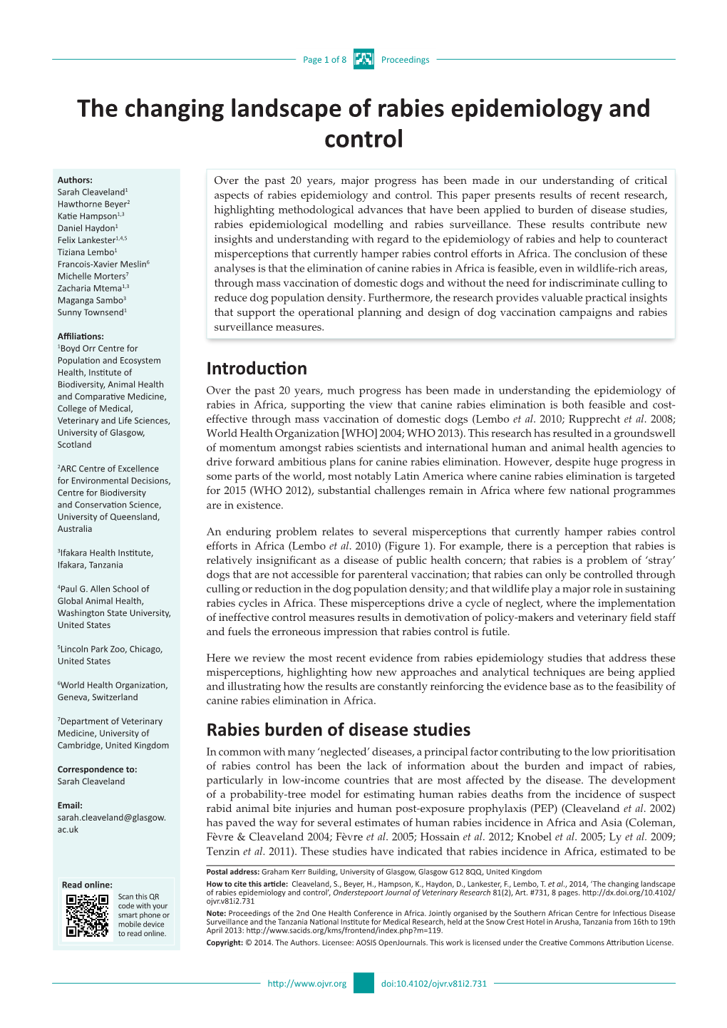 The Changing Landscape of Rabies Epidemiology and Control