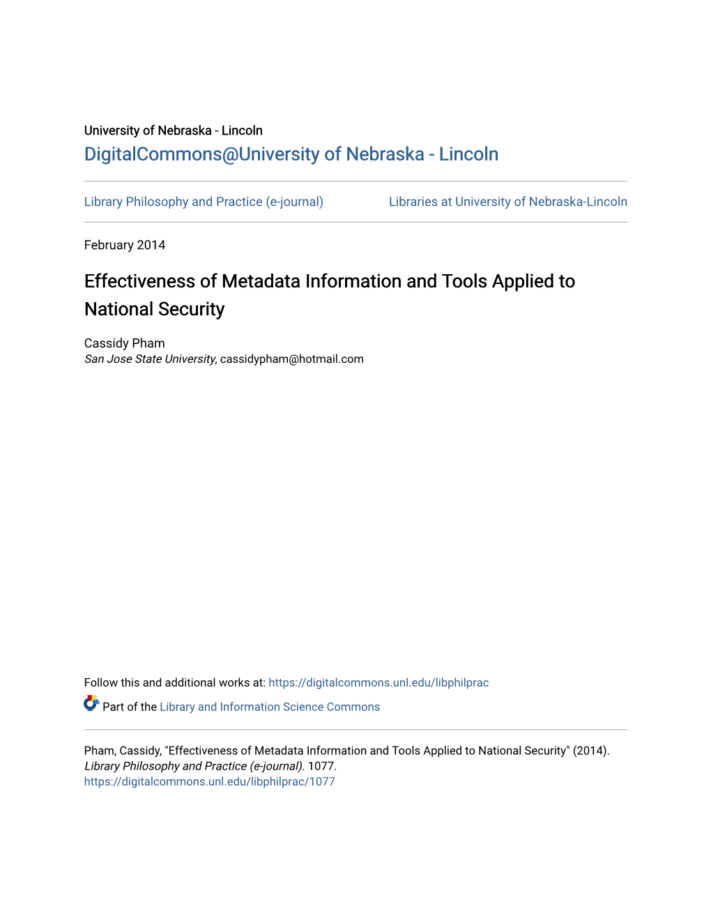 Effectiveness of Metadata Information and Tools Applied to National Security