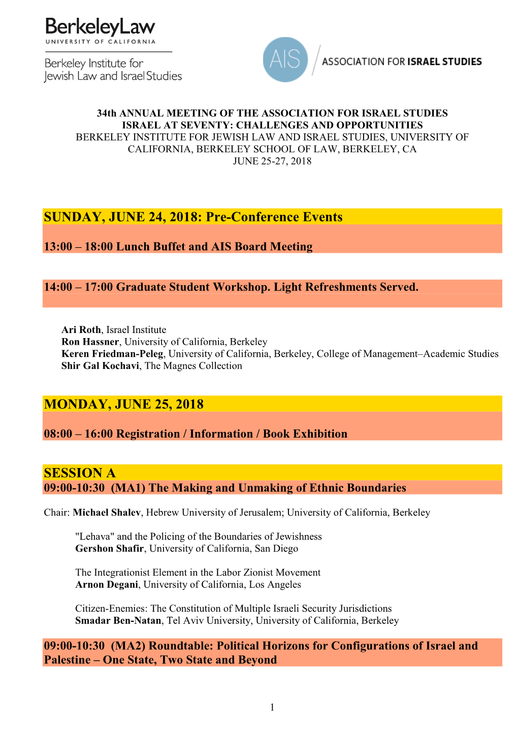 SUNDAY, JUNE 24, 2018: Pre-Conference Events