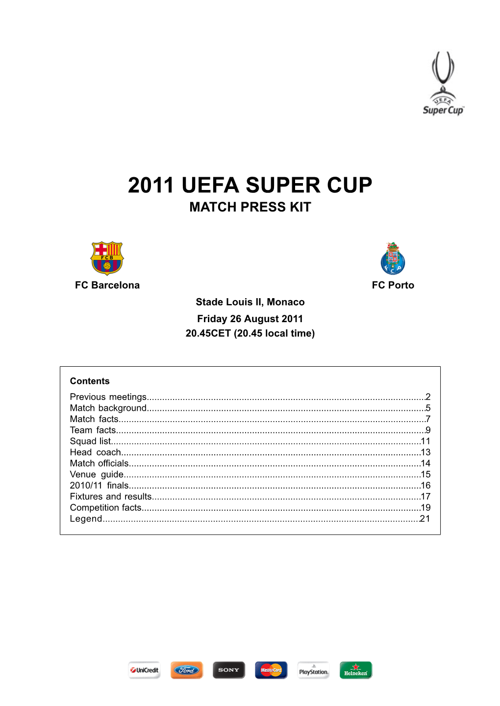 2011 Uefa Super Cup Match Press Kit