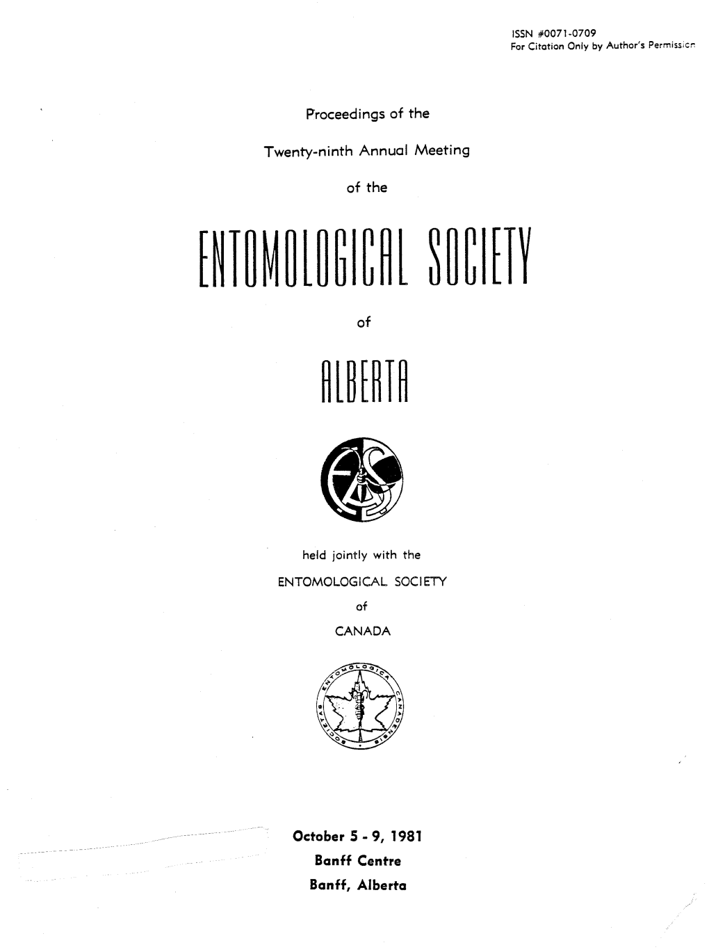 Proceedings of the Entomological Society of Alberta 1981