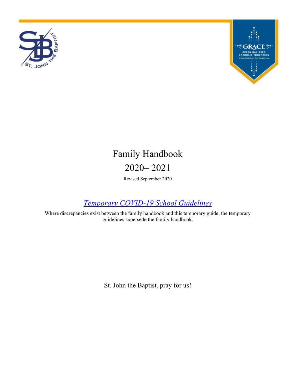 Family Handbook 2020– 2021 Revised September 2020