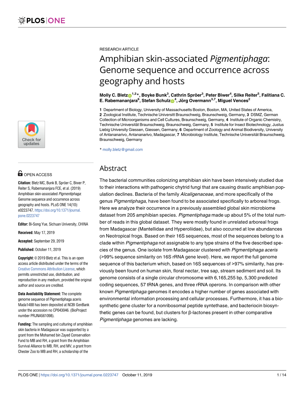 Amphibian Skin-Associated Pigmentiphaga: Genome Sequence and Occurrence Across Geography and Hosts