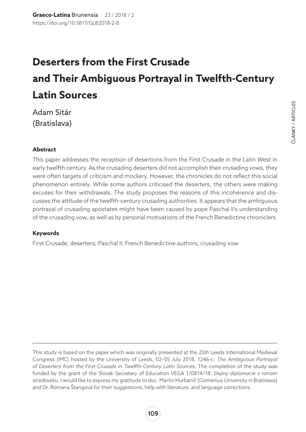 Deserters from the First Crusade and Their Ambiguous Portrayal in Twelfth-Century Latin Sources