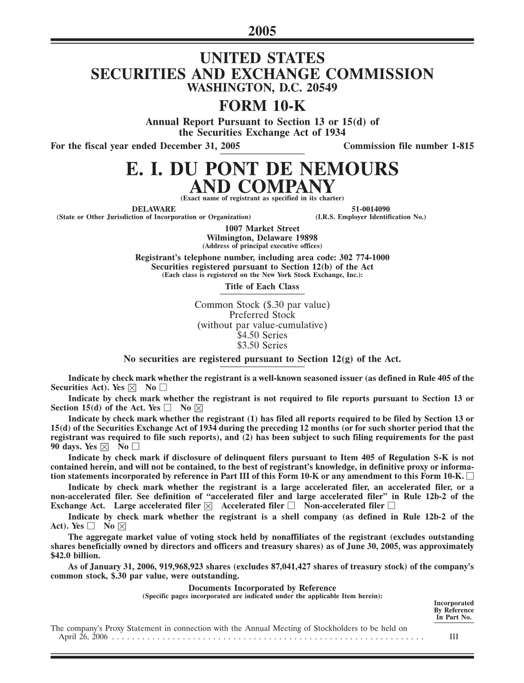 E. I. Du Pont De Nemours and Company