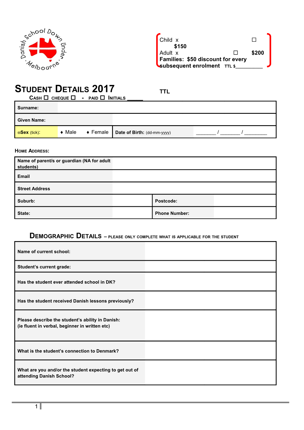 Student Enrolment Form s1