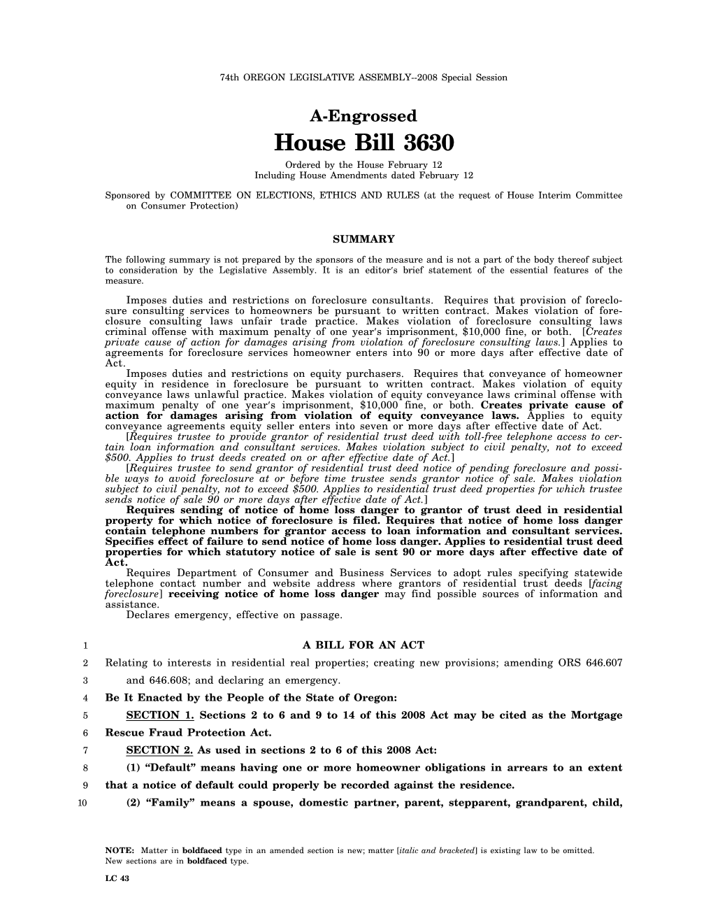 A-Engrossed House Bill 3630 Ordered by the House February 12 Including House Amendments Dated February 12