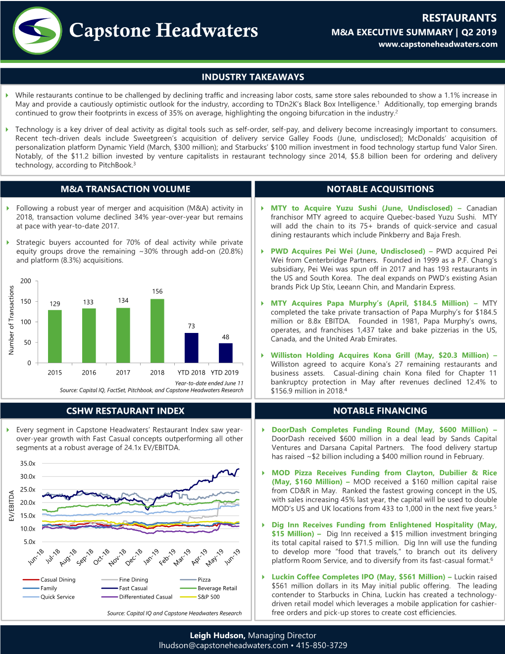 Capstone Headwaters Restaurants MA Executive Summary Q2 2019