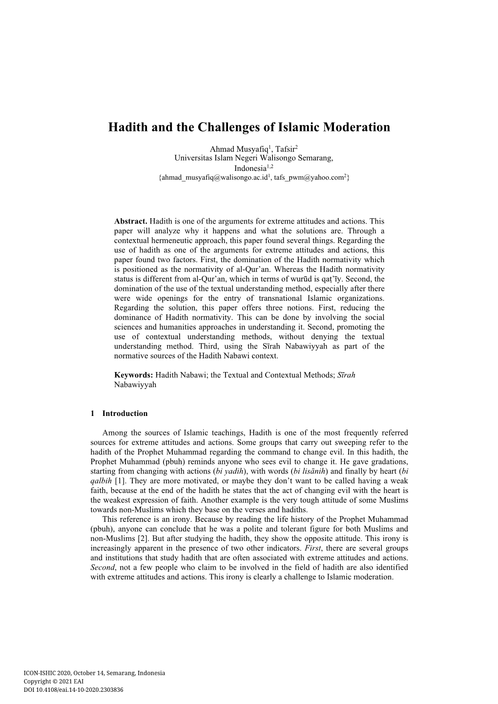 Hadith and the Challenges of Islamic Moderation