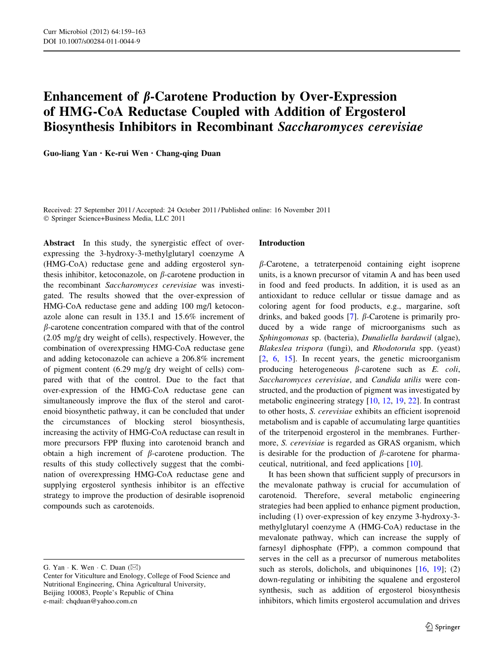 Enhancement of B-Carotene Production by Over-Expression Of