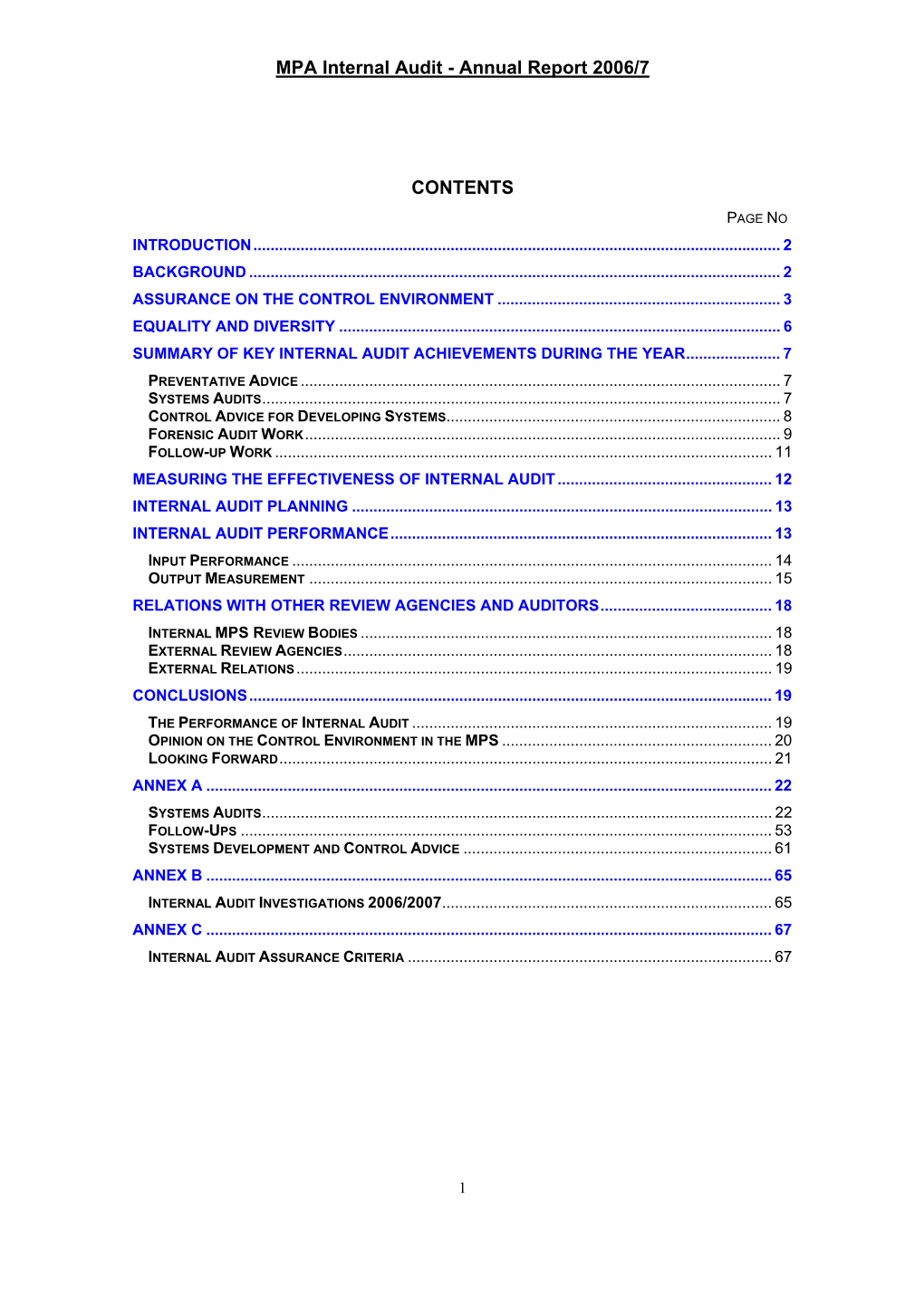 MPA Internal Audit - Annual Report 2006/7