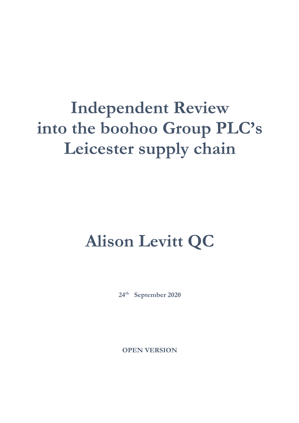 Independent Review Into the Boohoo Group PLC's Leicester Supply Chain