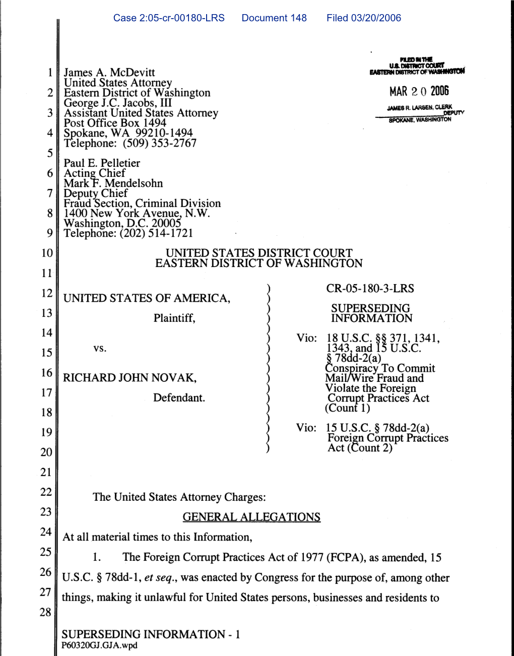 United States of America V Richard John Novak Superseding