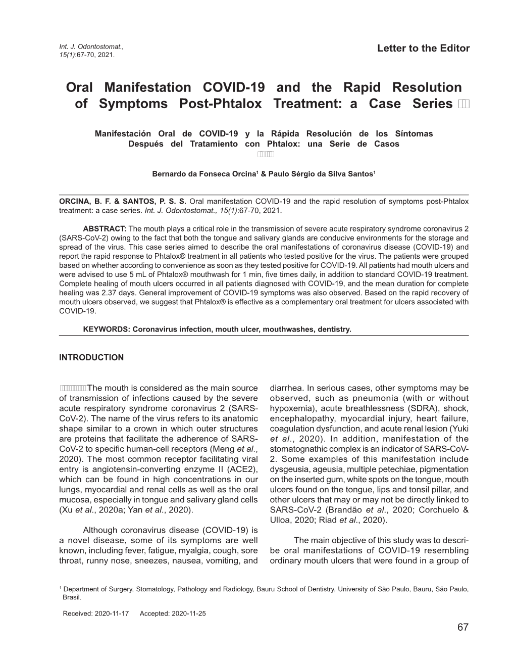Oral Manifestation COVID-19 and the Rapid Resolution of Symptoms Post-Phtalox Treatment: a Case Series 