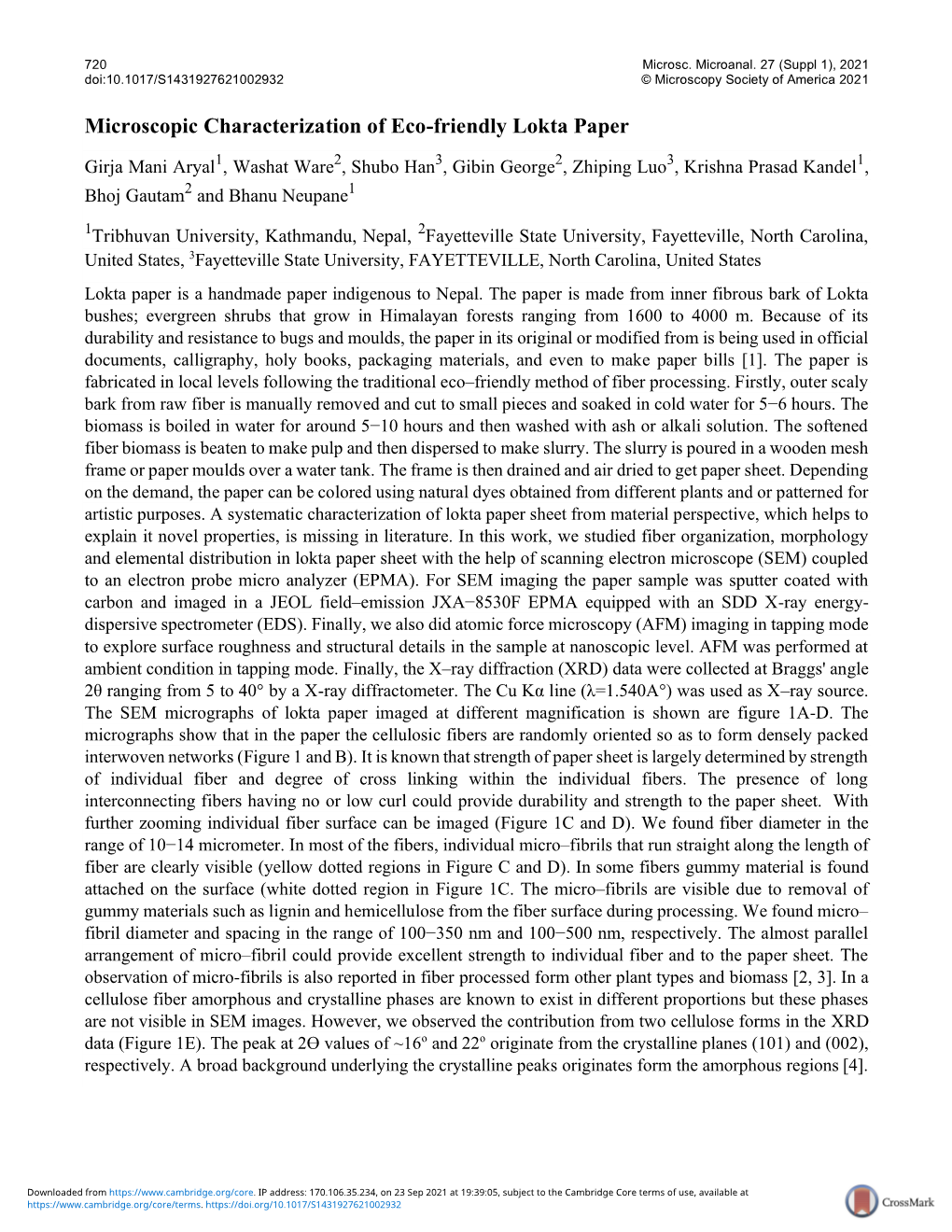 Microscopic Characterization of Eco-Friendly Lokta Paper