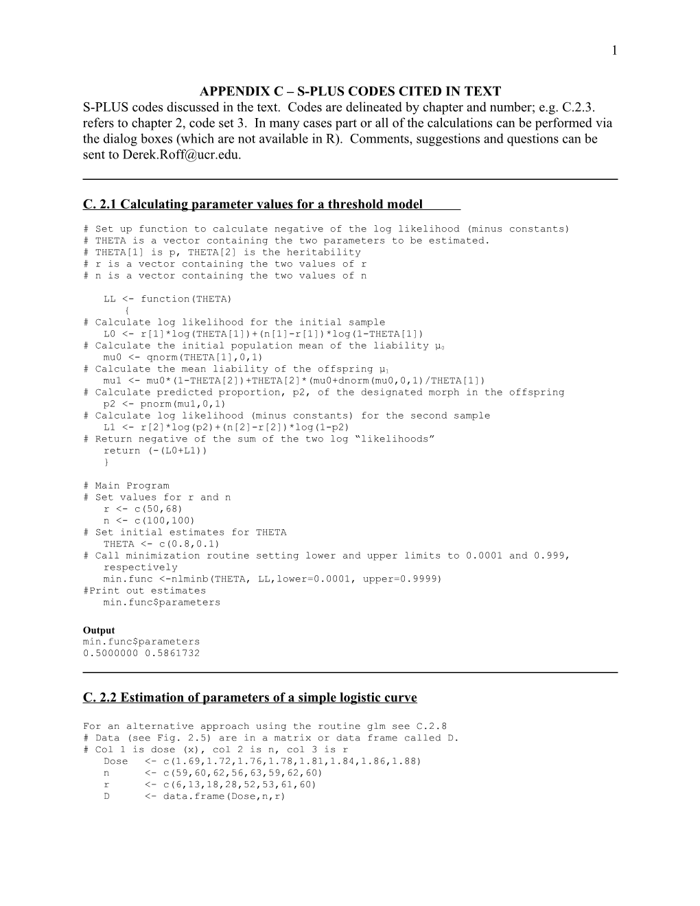 Appendix C S-Plus Codes Cited in Text