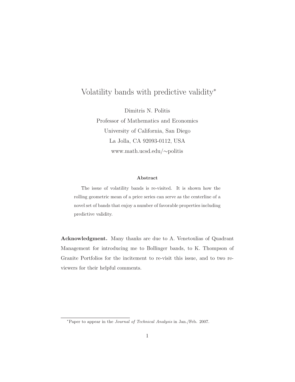 Volatility Bands with Predictive Validity∗