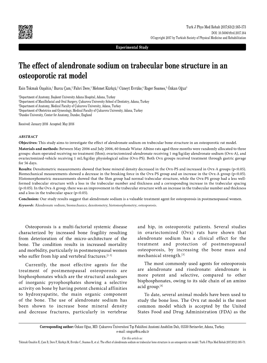 The Effect of Alendronate Sodium on Trabecular Bone Structure in an Osteoporotic Rat Model