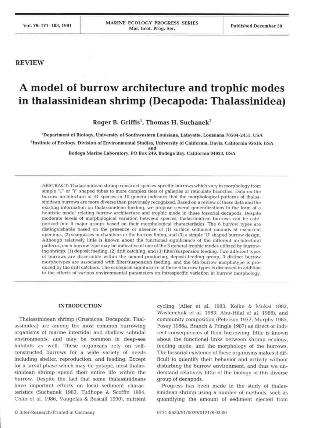 A Model of Burrow Architecture and Trophic Modes in Thalassinidean Shrimp (Decapoda: Thalassinidea)