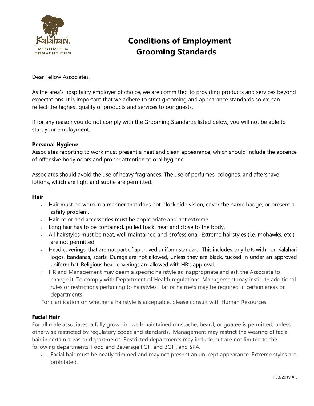 Conditions of Employment Grooming Standards