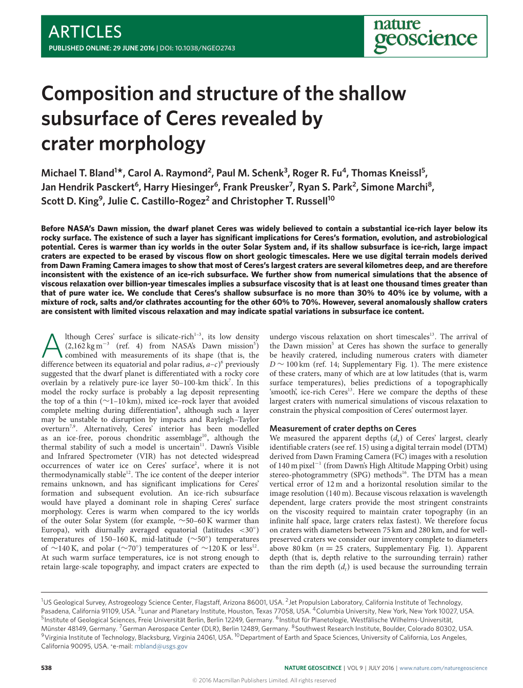 Composition and Structure of the Shallow Subsurface of Ceres Revealed by Crater Morphology