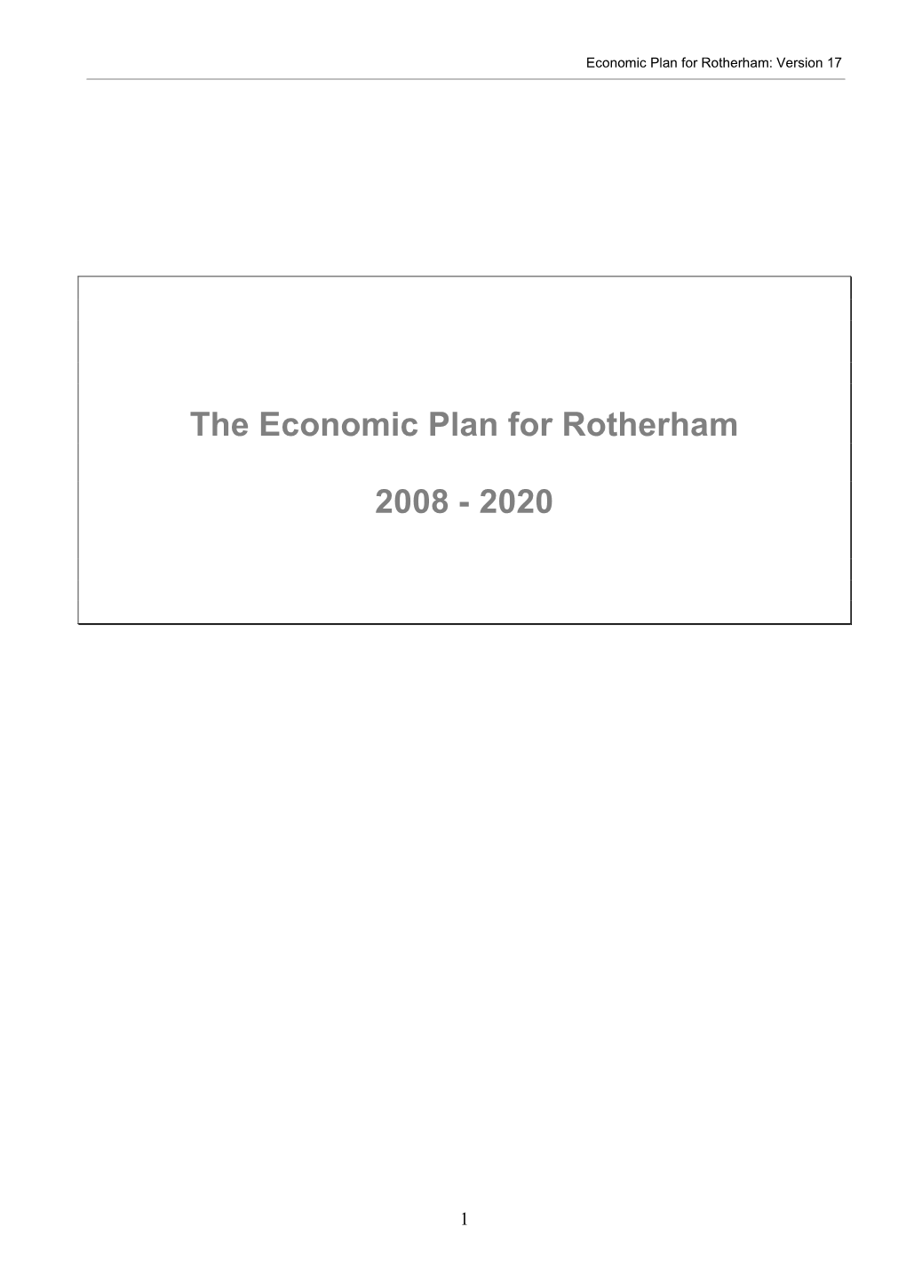 The Economic Plan for Rotherham 2008