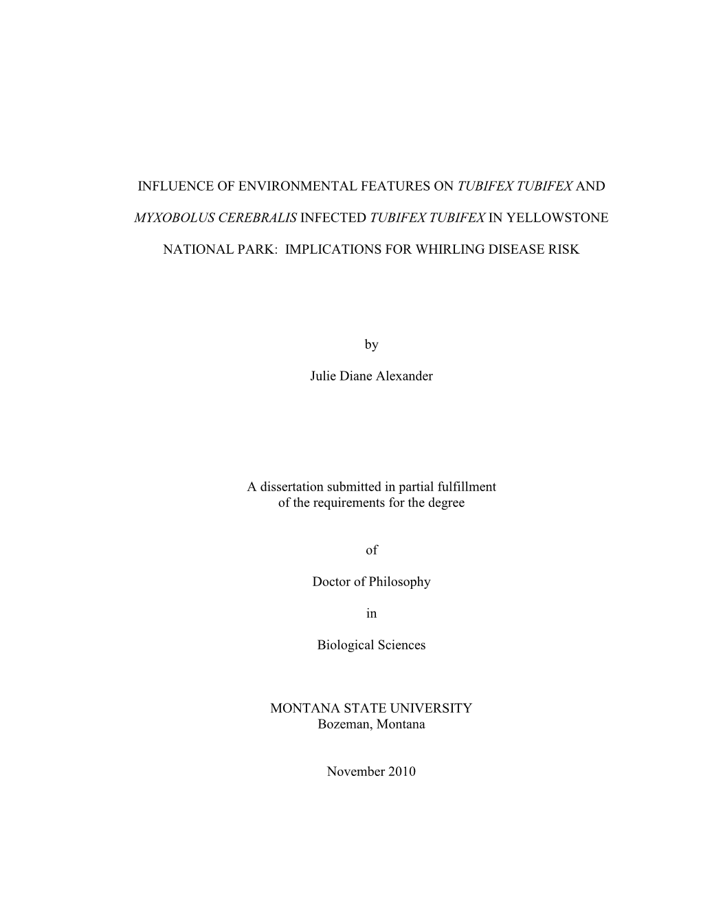 Influence of Environmental Features on Tubifex Tubifex And