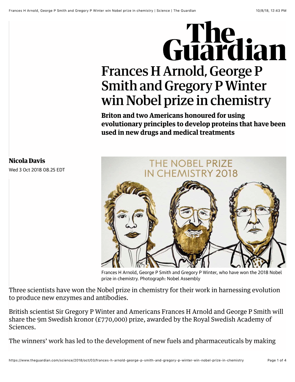 Frances H Arnold, Nobel Prize in Chemistry | Science