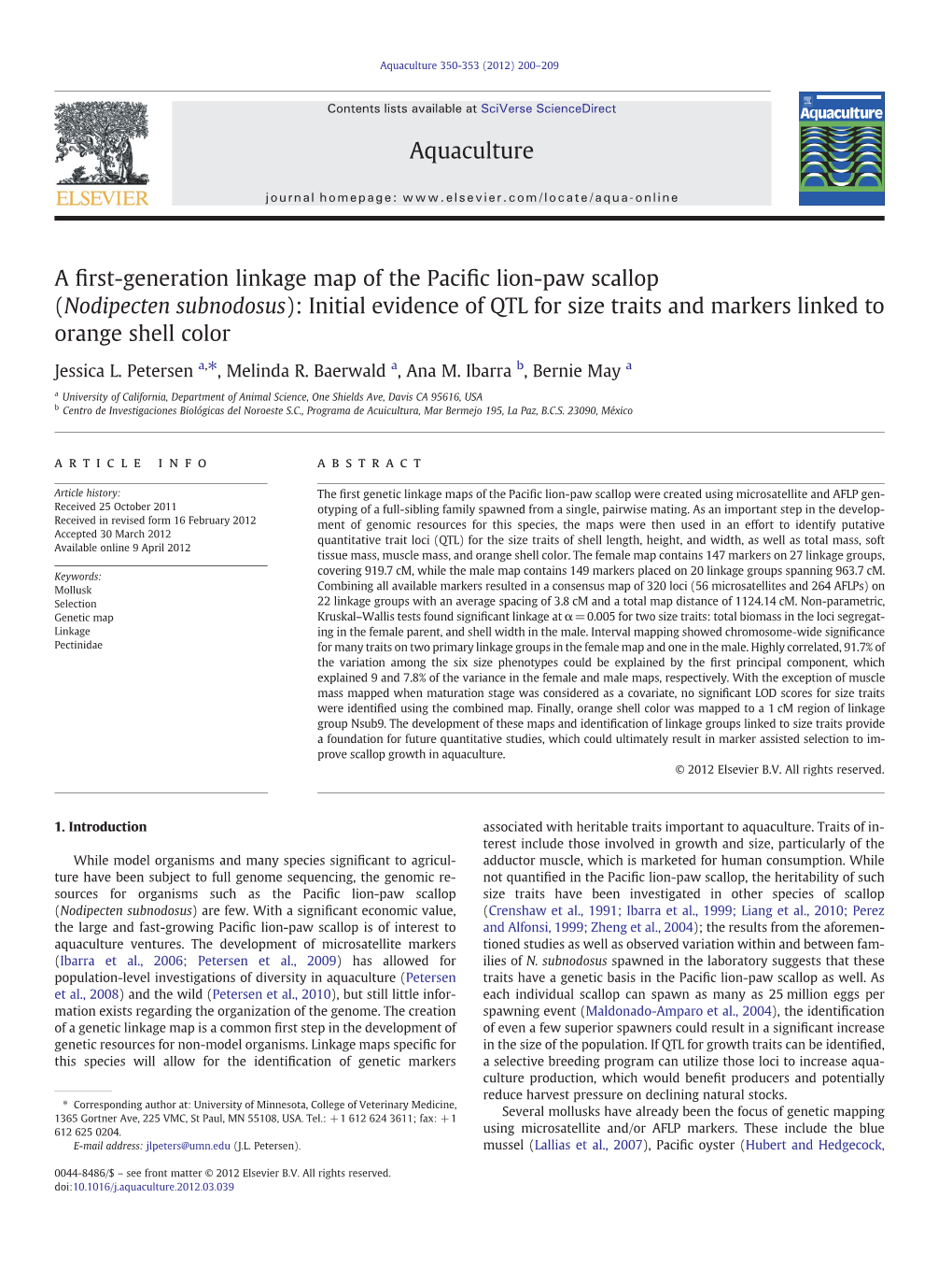 Nodipecten Subnodosus): Initial Evidence of QTL for Size Traits and Markers Linked to Orange Shell Color