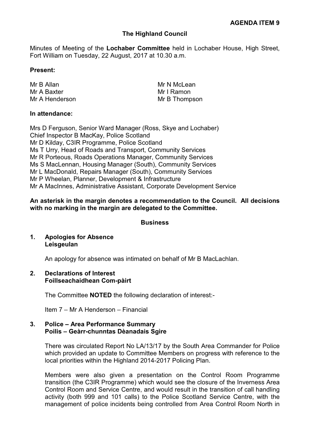 Item 9 Lochaber Committee Minutes
