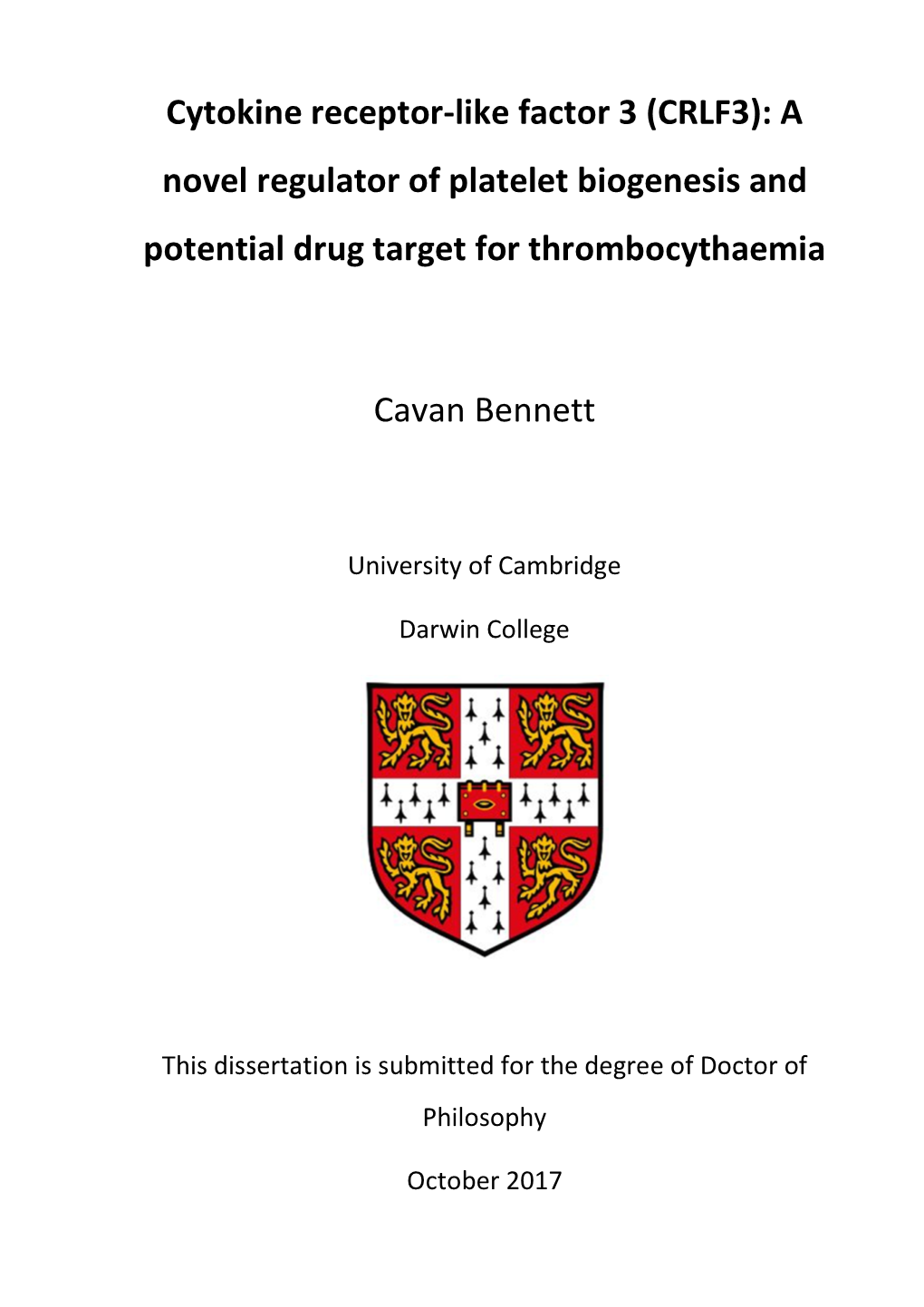 CRLF3): a Novel Regulator of Platelet Biogenesis and Potential Drug Target for Thrombocythaemia