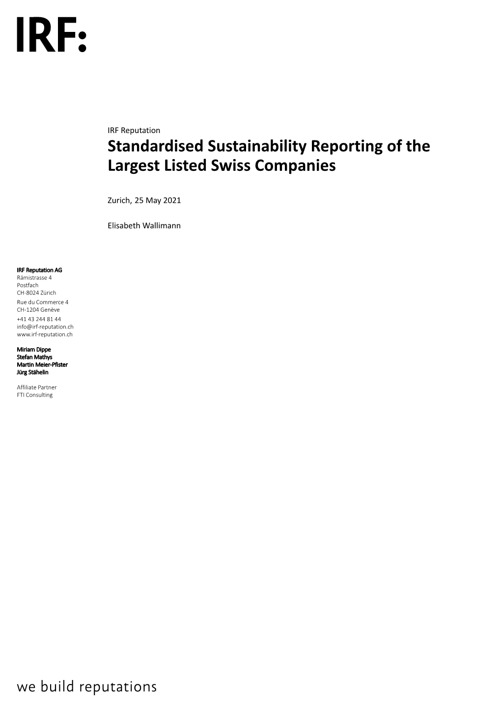 Standardised Sustainability Reporting of the Largest Listed Swiss Companies