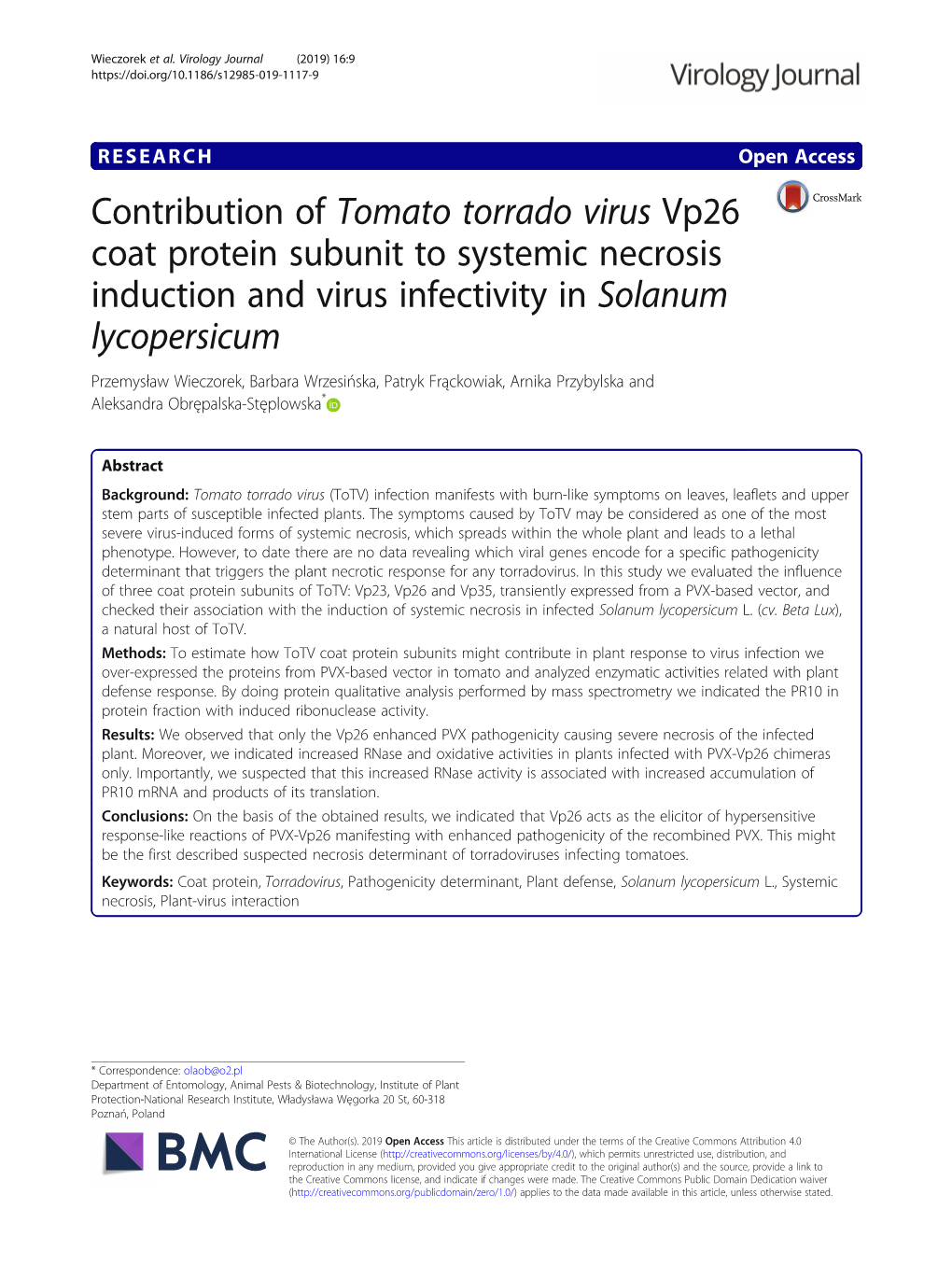 Contribution of Tomato Torrado Virus Vp26 Coat Protein Subunit To