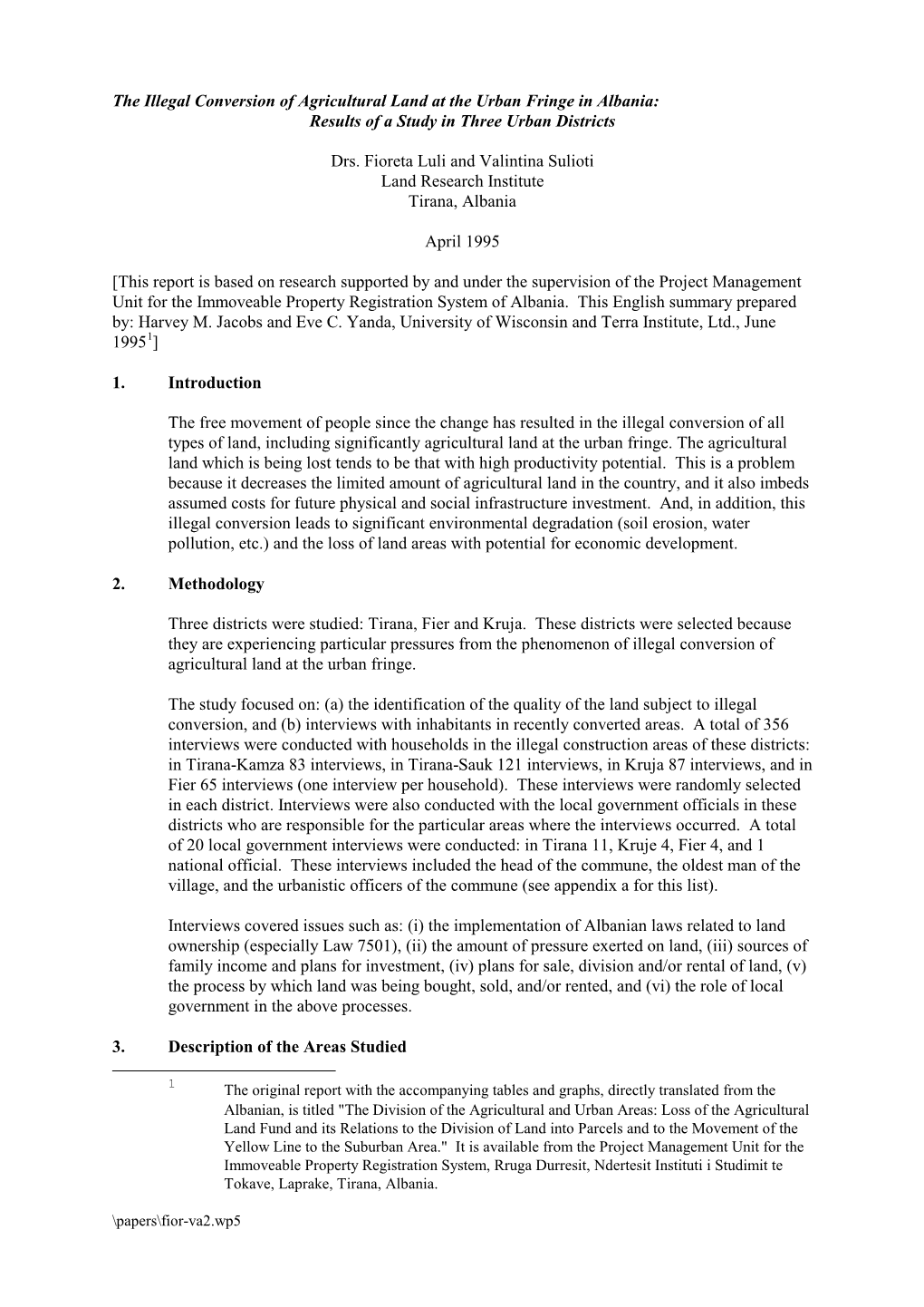 The Illegal Conversion of Agricultural Land at the Urban Fringe in Albania: Results of a Study in Three Urban Districts