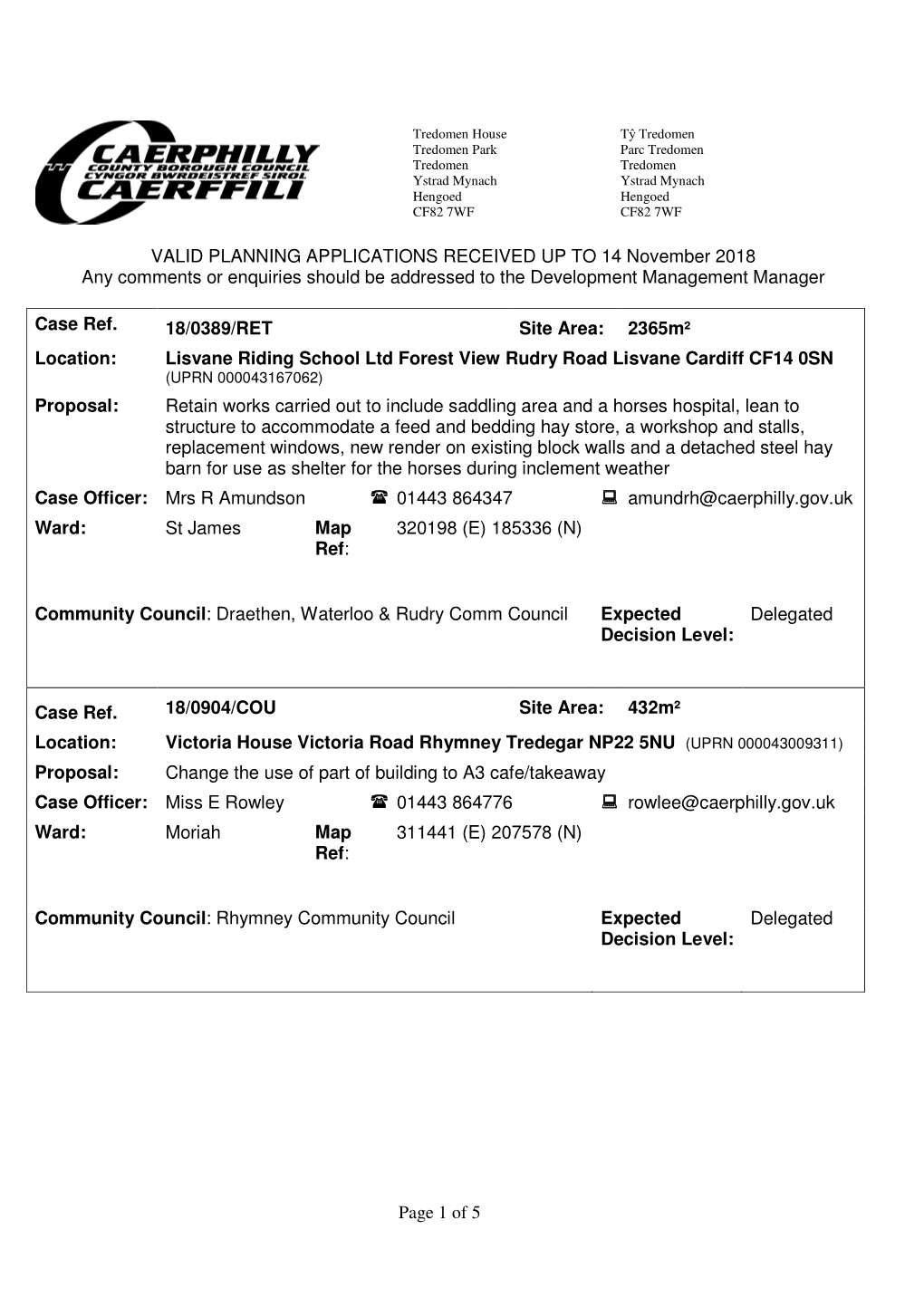 Page 1 of 5 VALID PLANNING APPLICATIONS RECEIVED up TO