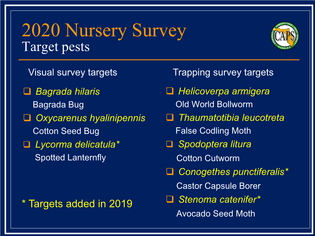 2020 Nursery Survey Target Pests