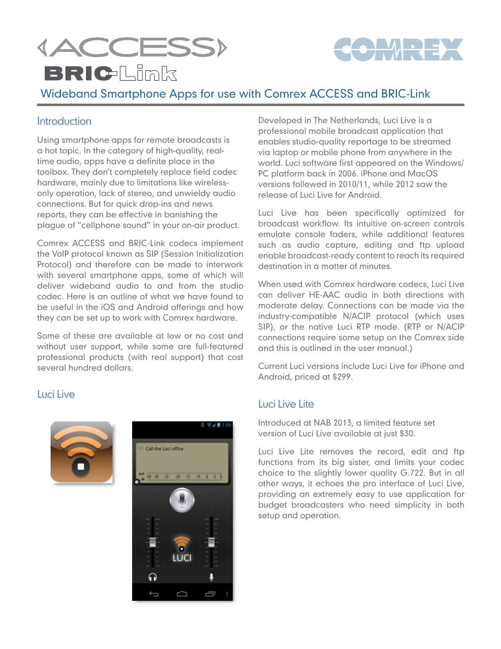 Wideband Smartphone Apps for Use with Comrex ACCESS and BRIC-Link