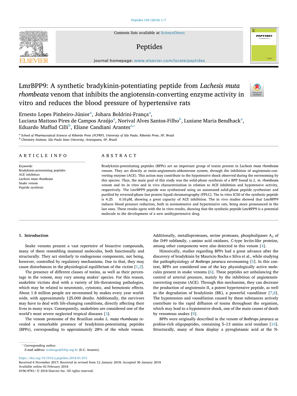 Lmrbpp9 a Synthetic Bradykinin-Potentiating Peptide