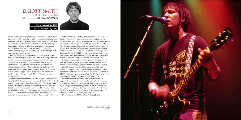 Elliott Smith (Steven Paul Smith) Self-Inflicted Stab Wounds