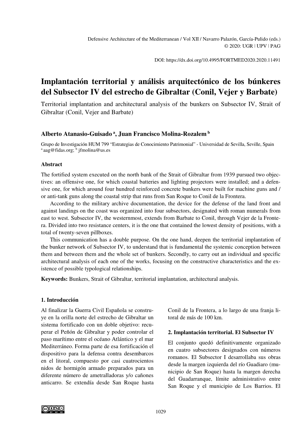 Implantación Territorial Y Análisis Arquitectónico De Los Búnkeres Del Subsector IV Del Estrecho De Gibraltar (Conil, Vejer